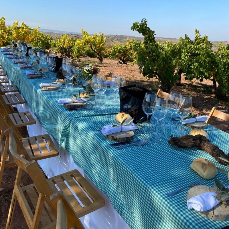 Mesa preparada para experiencia gastronómica riojana en una bodega de La Rioja